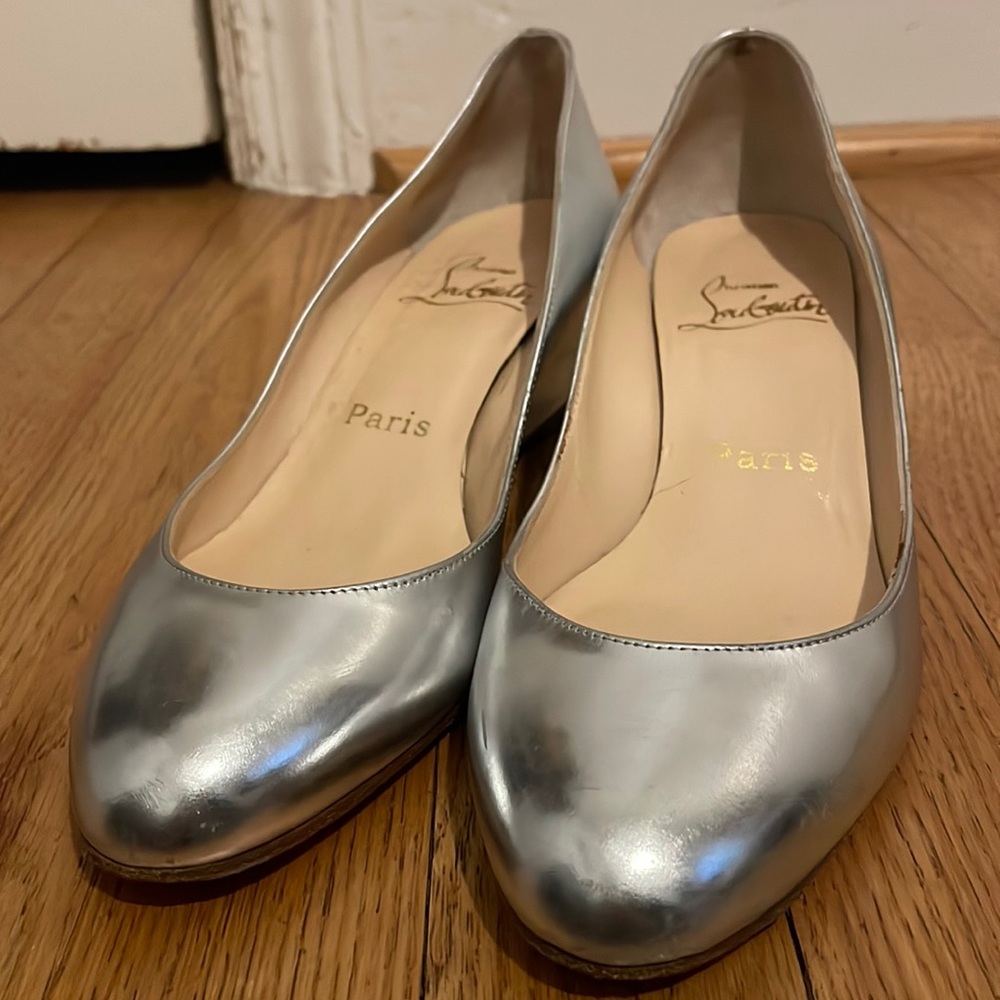 Size 36 1/2 Louboutin Silver Wedge Heels